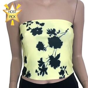 🌸 Nordstrom Open Edit Yellow and Black Floral Bandeau Top Cropped Tank NWOT